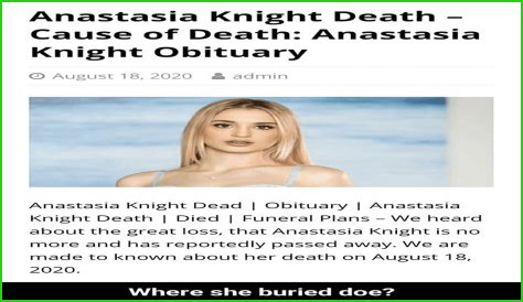 Is Anastasia Knight dead? Obituary, Cause of Death & Details