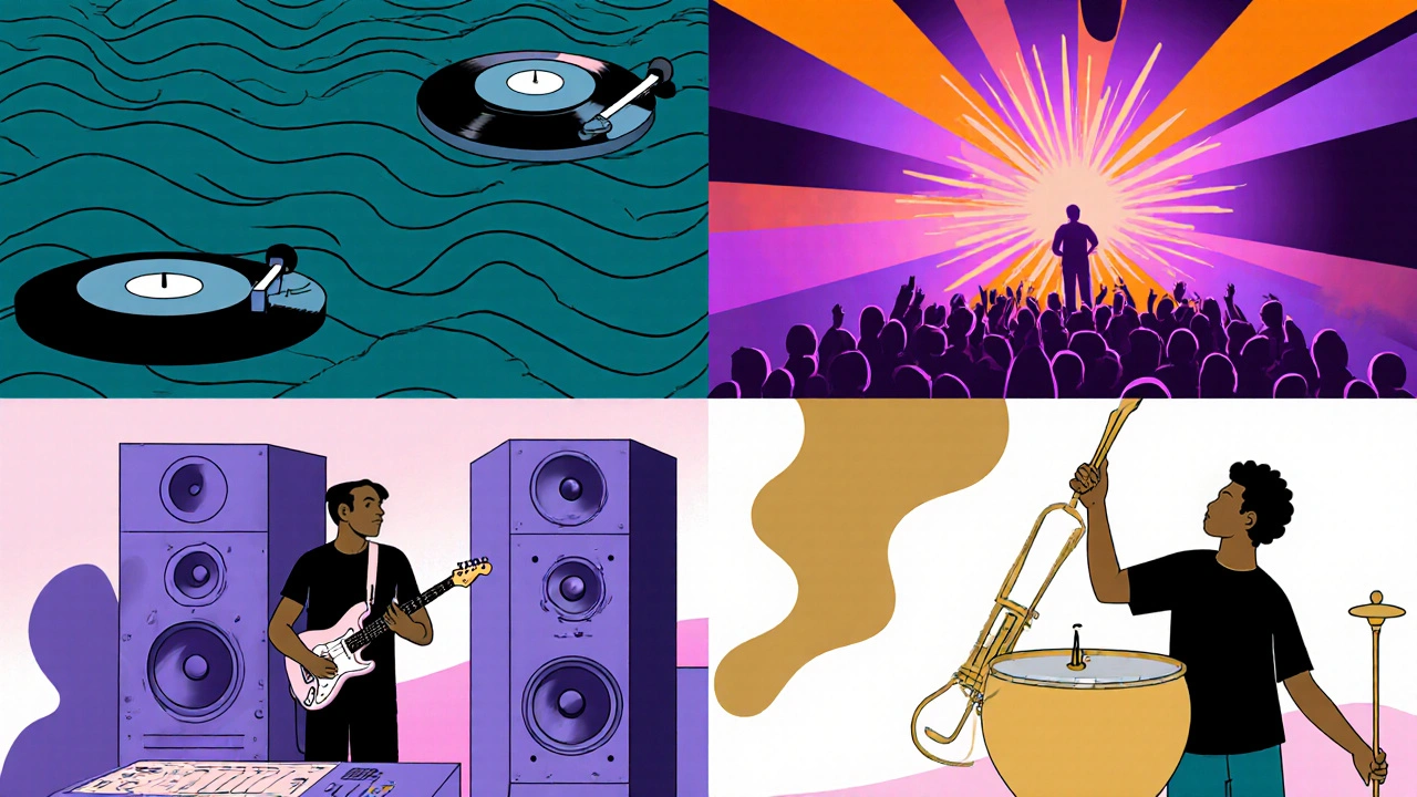 Illustrated collage of XOYO&#039;s weekly themed nights showing different music styles.